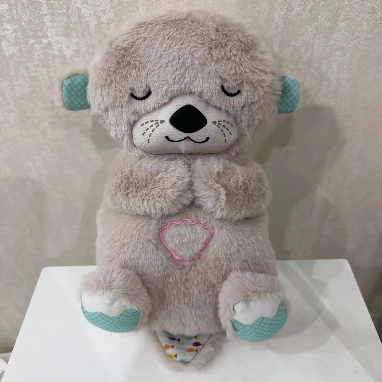 Baby Breathing Bear Baby Soothing Otter Plush Doll Toy Baby Kids Soothing Music Sleeping Companion Sound and Light Doll Toy Gift