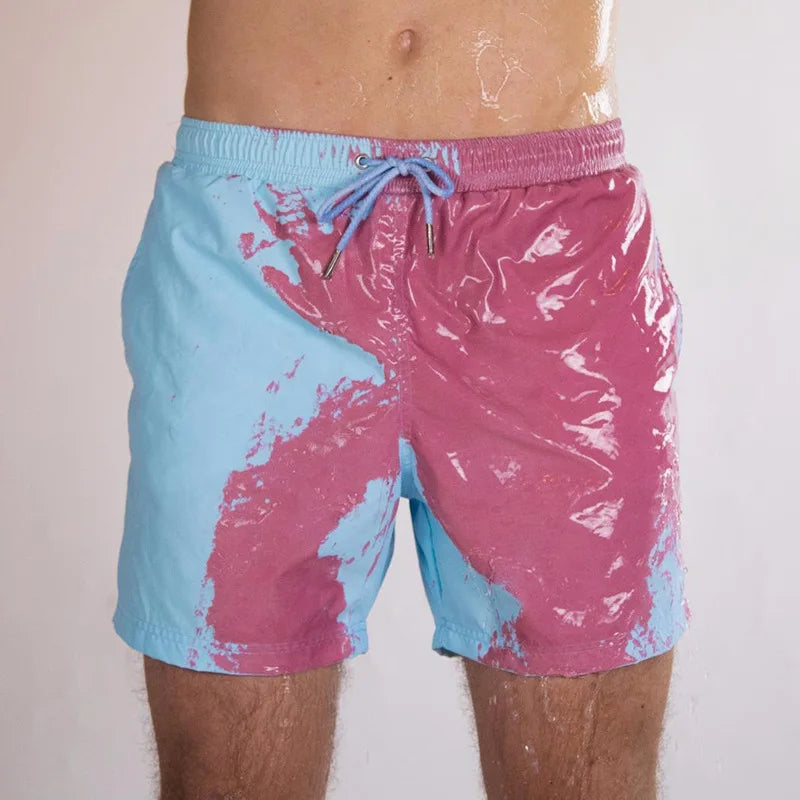 Cross-Border Hot Style Swimming Trunks That Change Color When Exposed to Water, Beach Shorts, Warm-Feeling Color-Changing Shorts