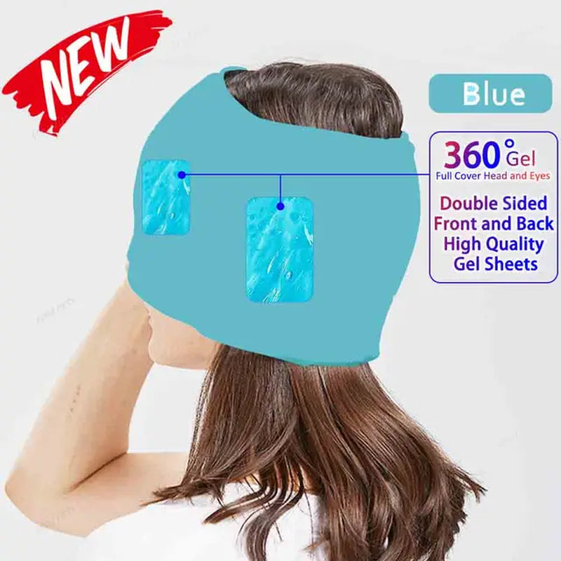 Migraine Relief Hathead Massager Gel Hot Cold Therapy Headache Migraine Relief Cap for Chemo,Sinus,Neck Wearable Therapy Wrap