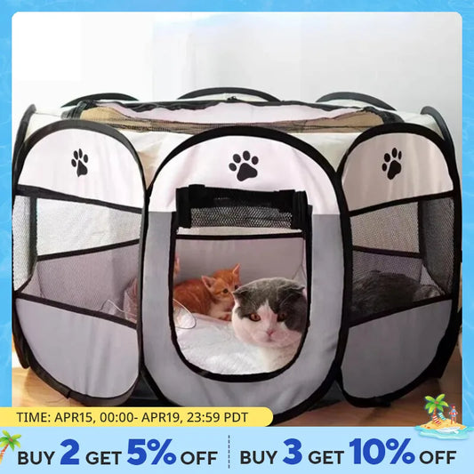 Portable Foldable Pet Tent Kennel Octagonal Fence Puppy Shelter Easy to Use Outdoor Easy Operation Large Dog Cages Cat Fences